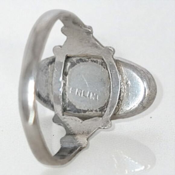 Vintage Sterling Silver Abalone Mother Of Pearl Oval Ring Boho Size 7.75 - Picture 4 of 8